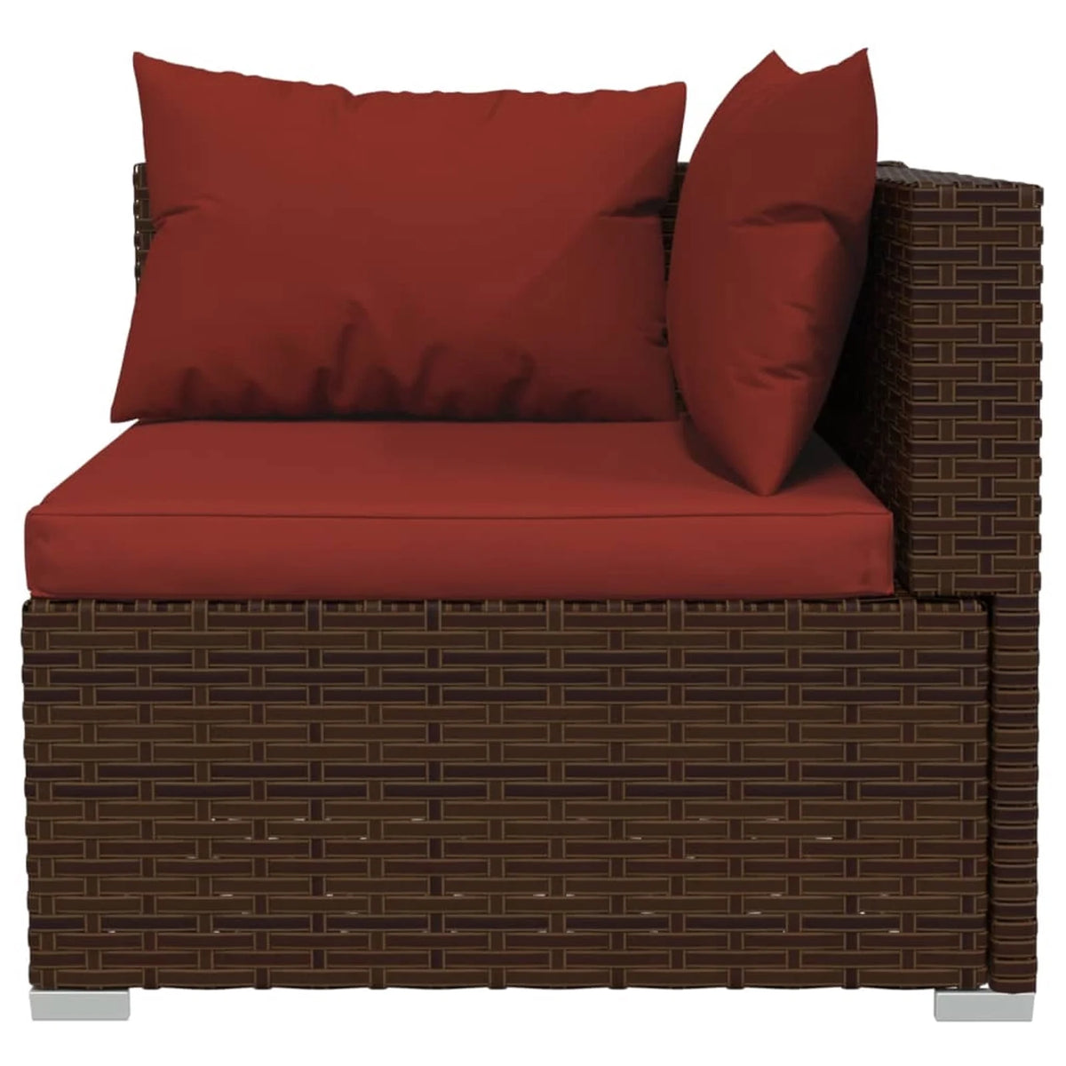 6 Piece Poly Rattan Brown Outdoor Sectional Sofa Set with Red Cushions E4929