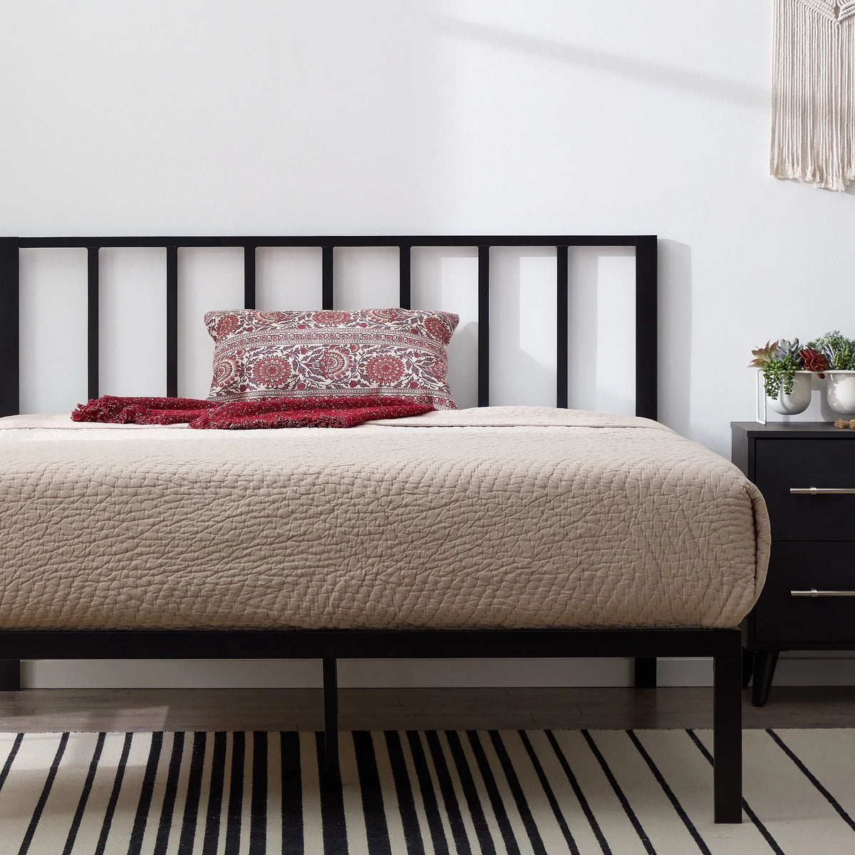 Black Metal Platform Bed with Headboard X234664