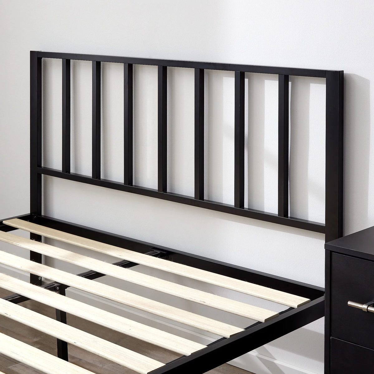 Black Metal Platform Bed with Headboard X234664
