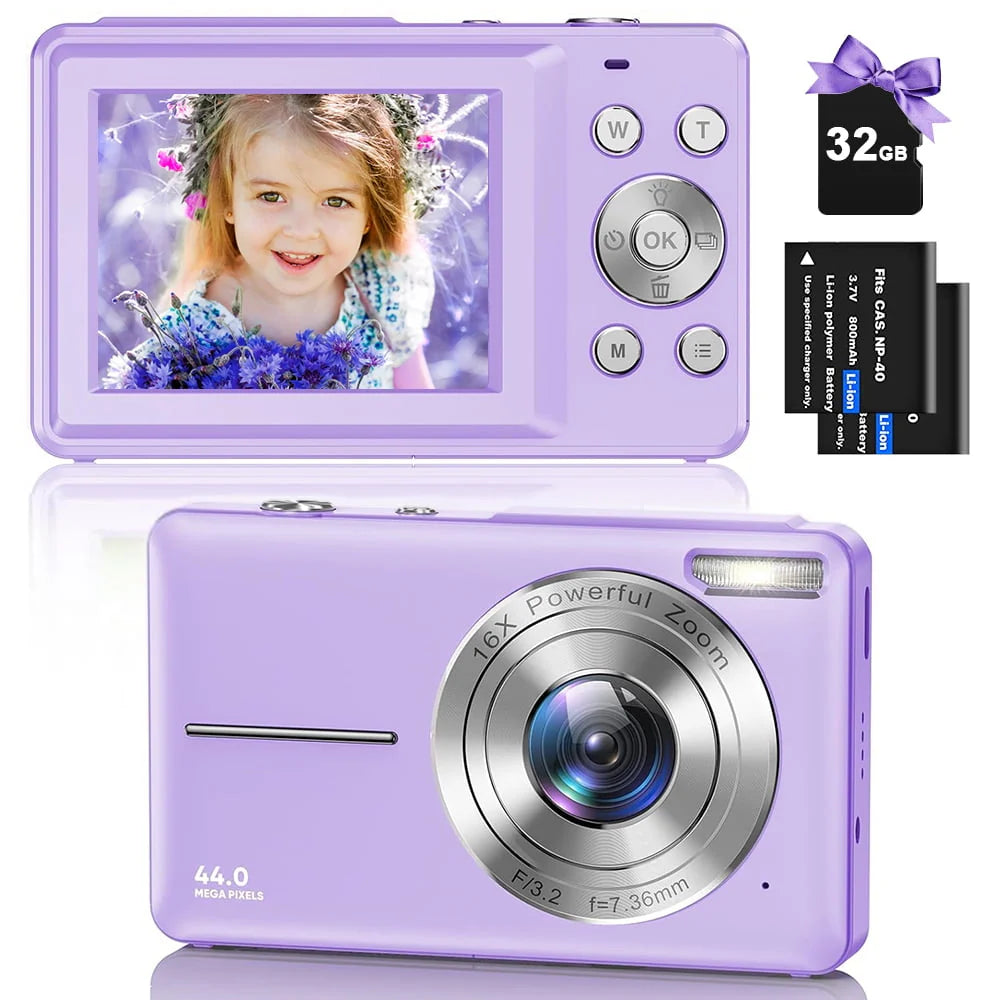 Black 1080P 44MP Kids Digital Camera with 16X Zoom W7228