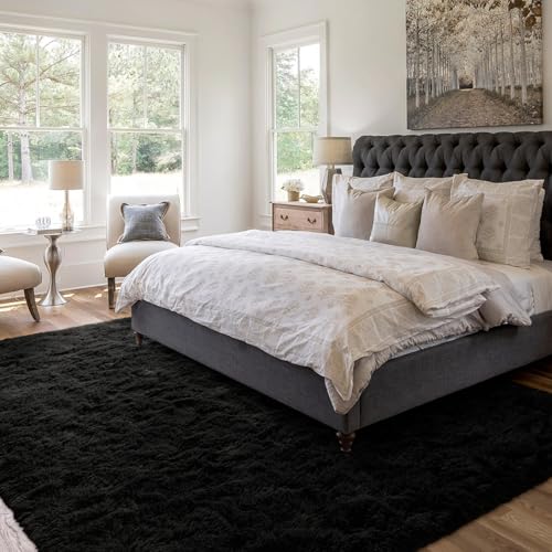 6x9 Ft Large Shag Black Rug E7147